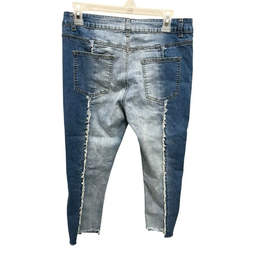 Hayden Women's Large (12/14) Two-Tone Jeans Skinny Fit Frayed Hem Color-Block
